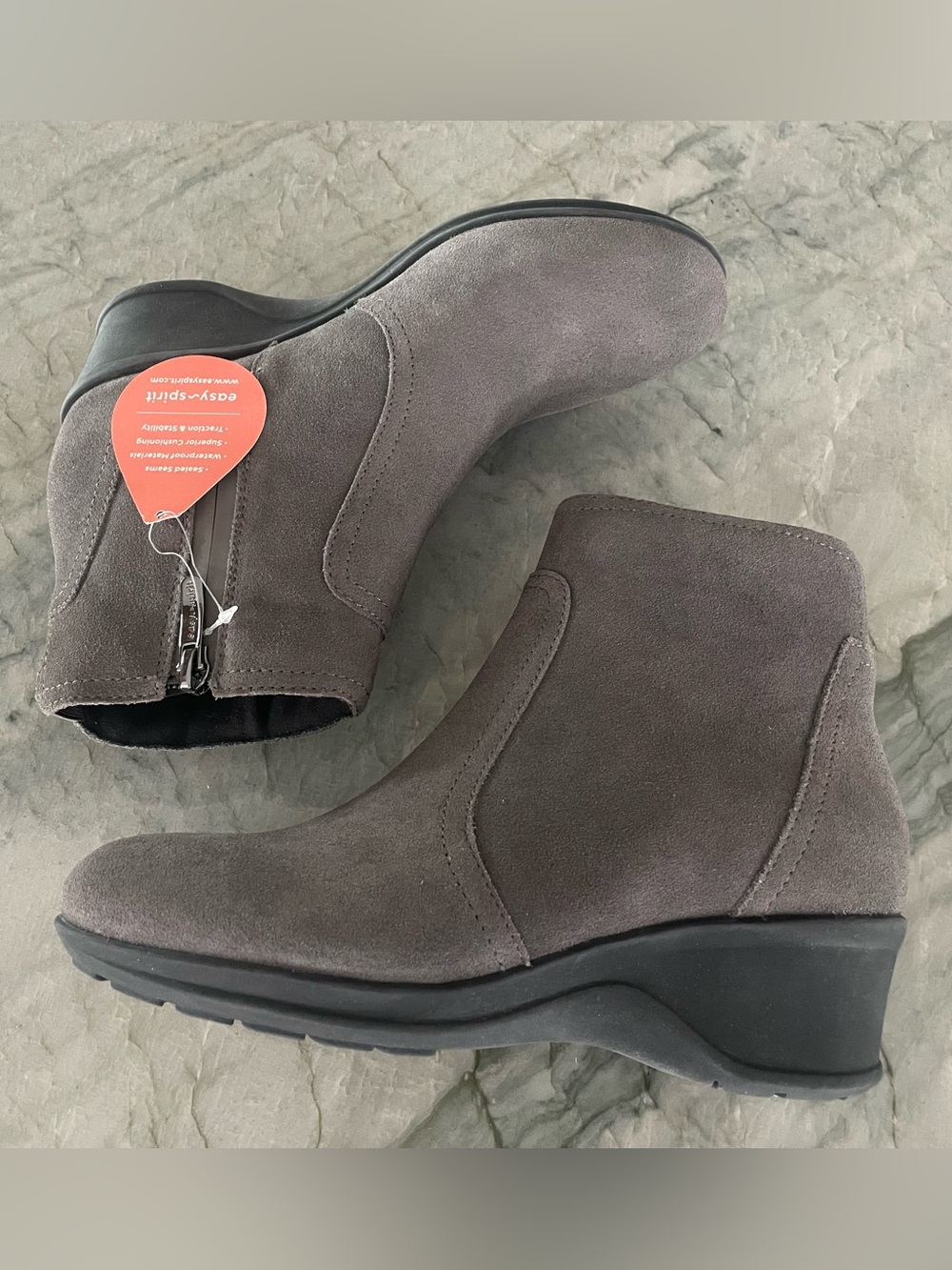 Easy Spirit Farre Gray Suede LeatherWaterproof Wedge Ankle Boots Size 6